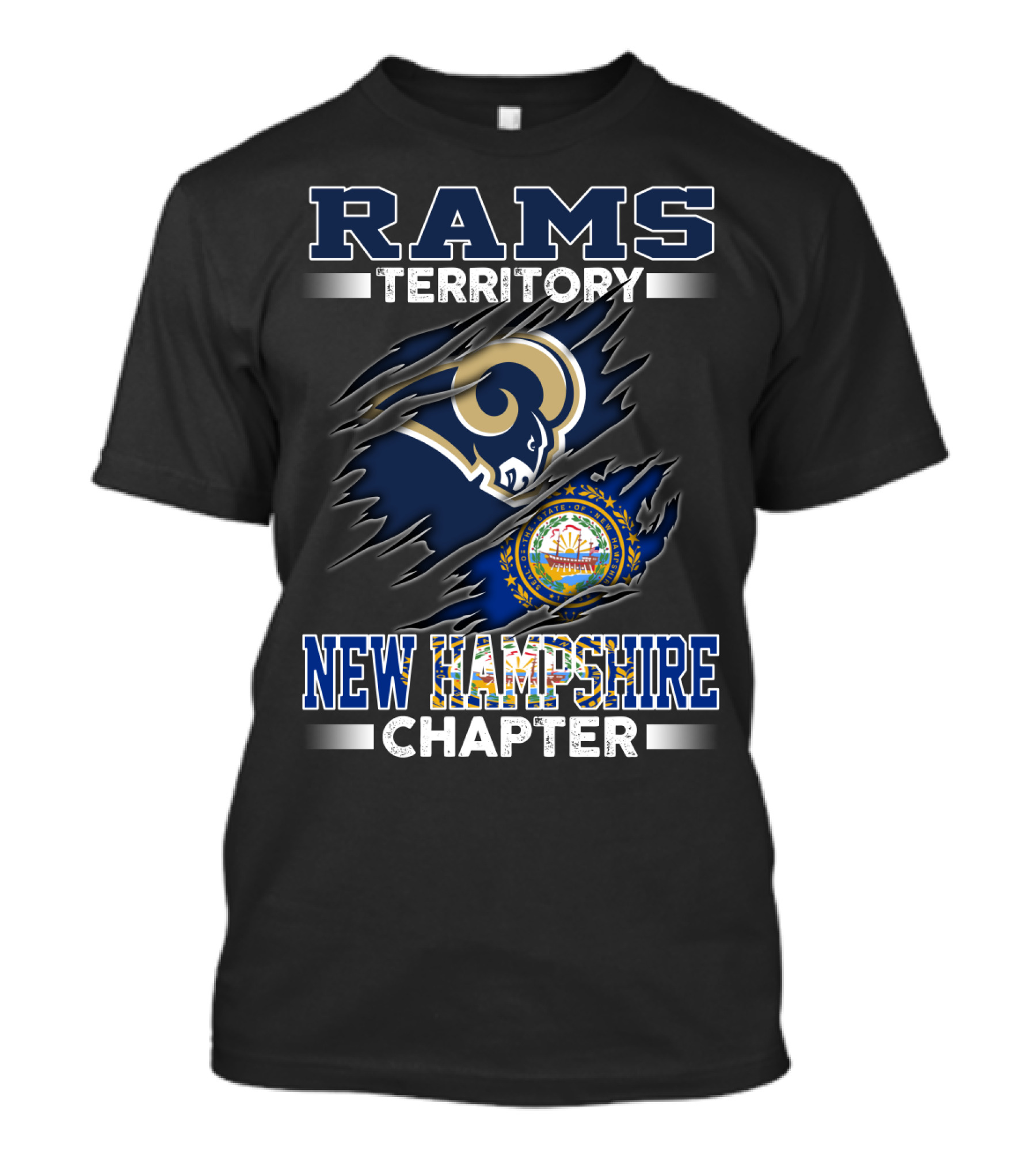 Rams Territory New Hampshire Chapter Logo With State Seal And Rams T-Shirt