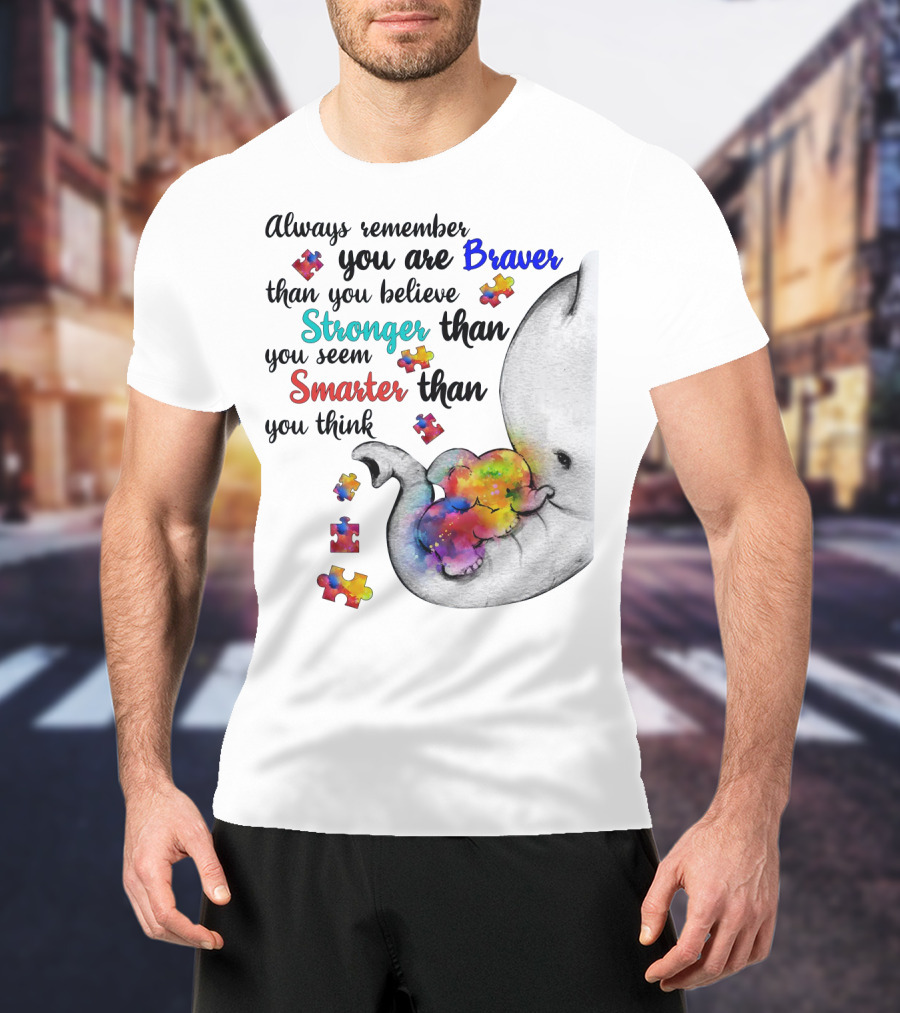 Always Remember Braver Stronger Smarter Elephant With Puzzle Pieces T-Shirt