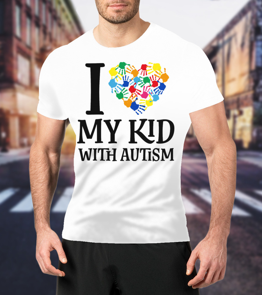 I Heart My Kid With Autism Multicolor Handprints T-Shirt