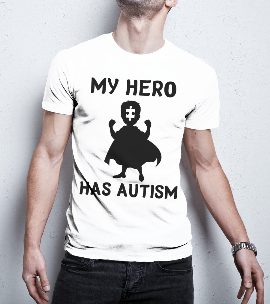 My Hero Has Autism Silhouette With Puzzle Piece Face T-Shirt