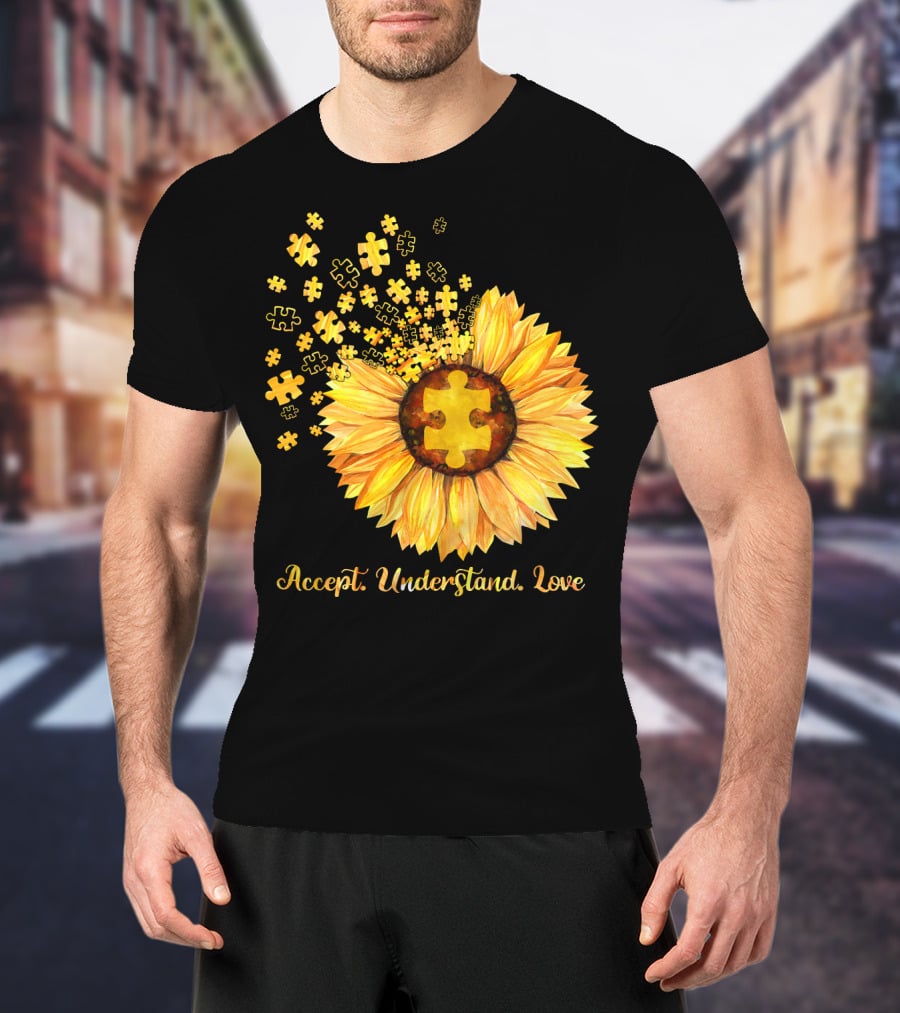 Sunflower Puzzle Pieces Accept Understand Love T-Shirt