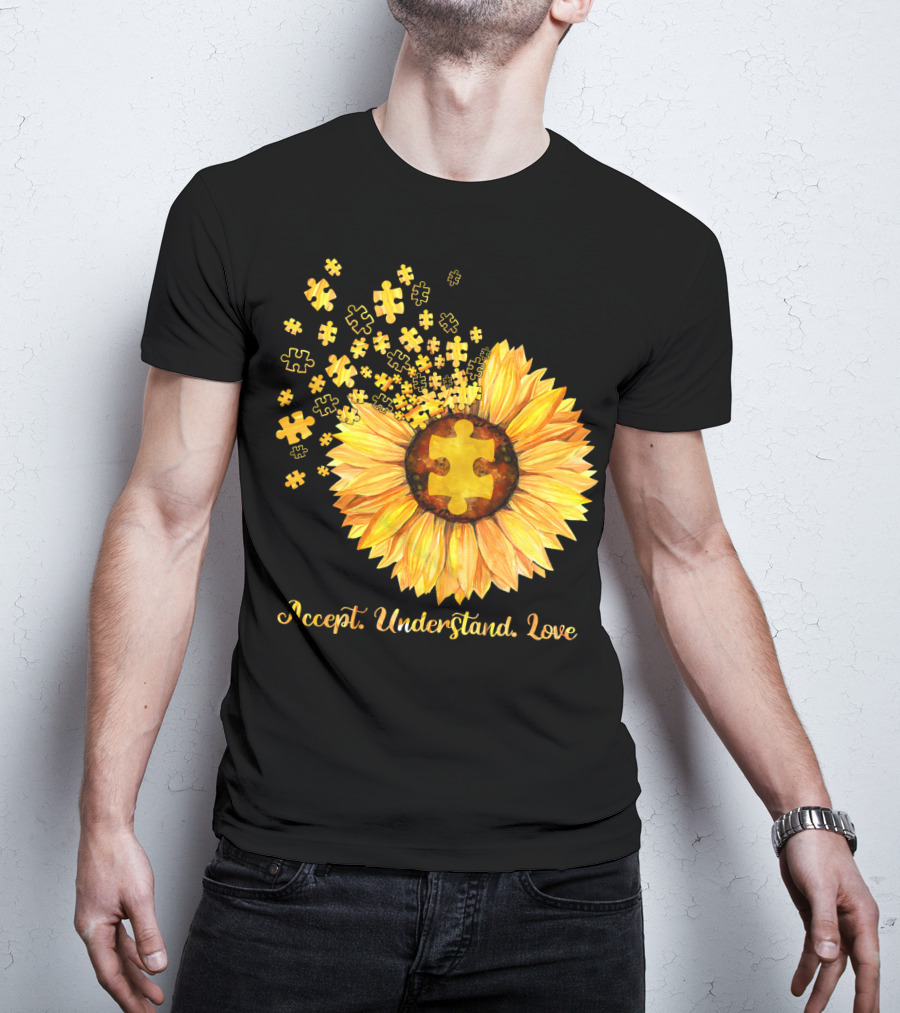 Sunflower Puzzle Pieces Accept Understand Love T-Shirt