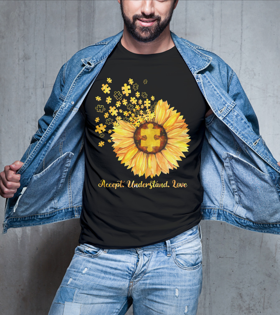 Sunflower Puzzle Pieces Accept Understand Love T-Shirt