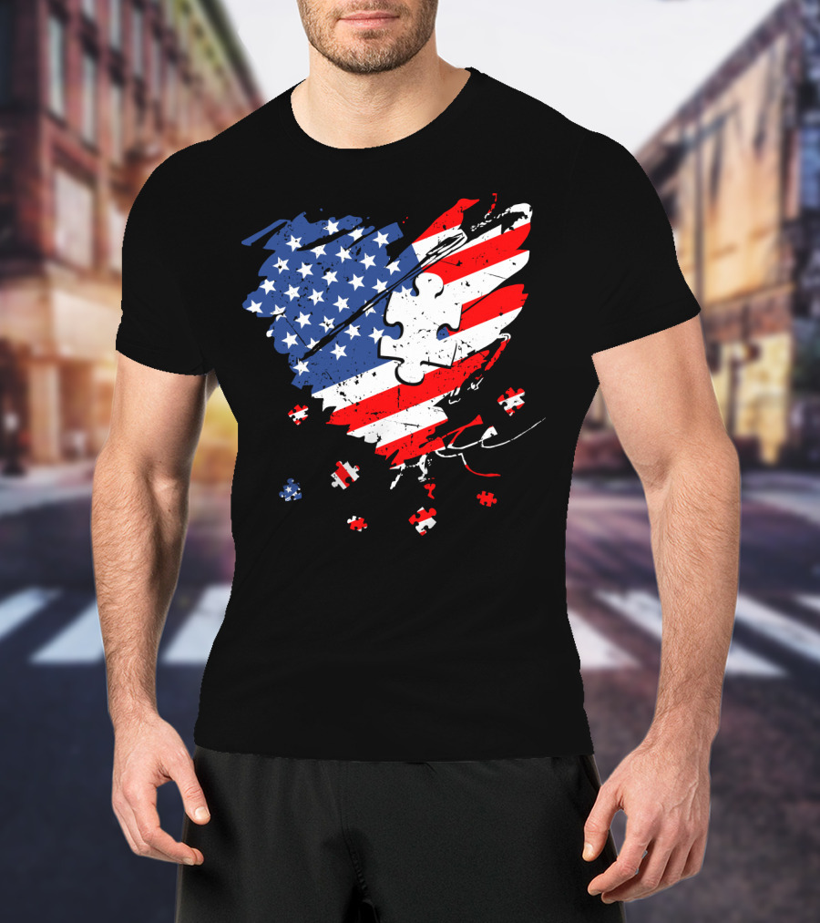 Autism USA Puzzle Heart Flag T-Shirt