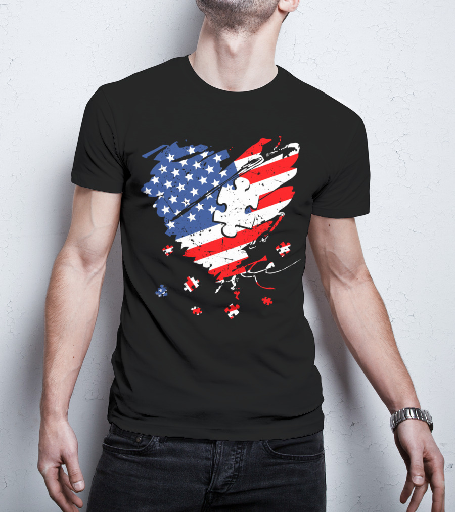 Autism USA Puzzle Heart Flag T-Shirt