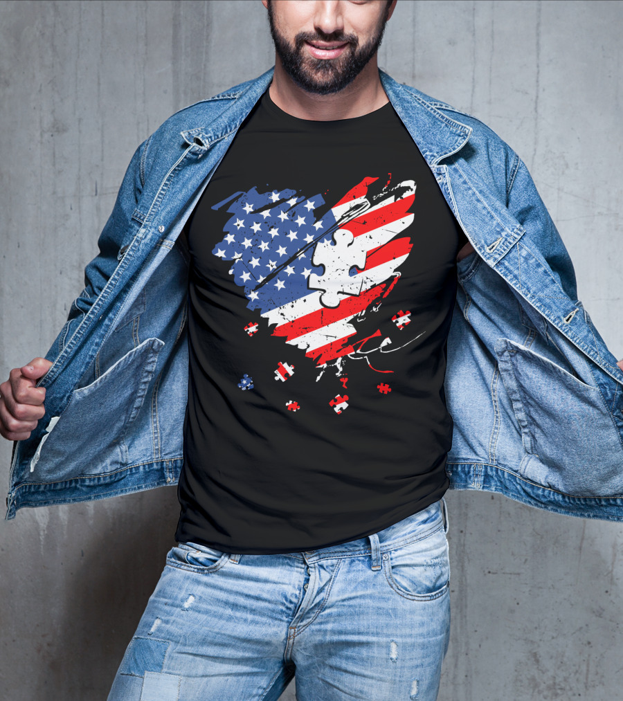 Autism USA Puzzle Heart Flag T-Shirt