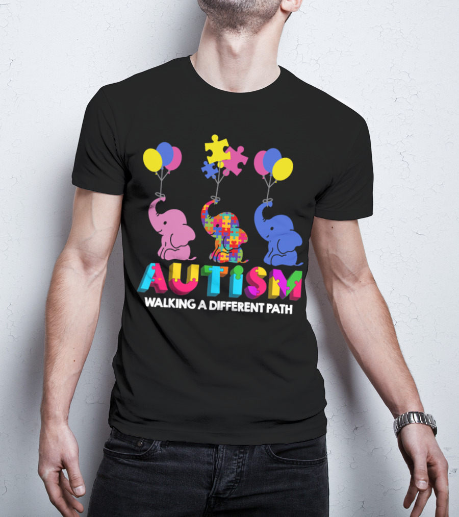 Autism Walking A Different Path Colorful Elephants And Balloons T-Shirt