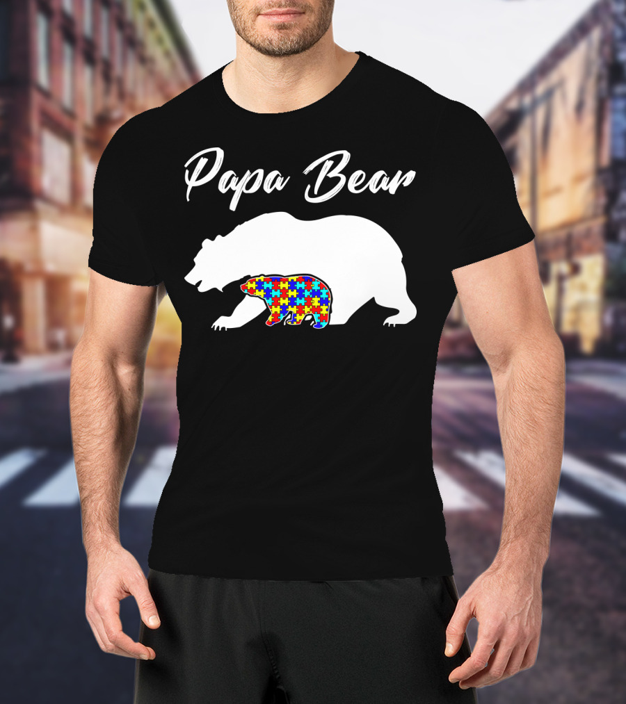 Papa Bear Autism Puzzle Bear T-Shirt