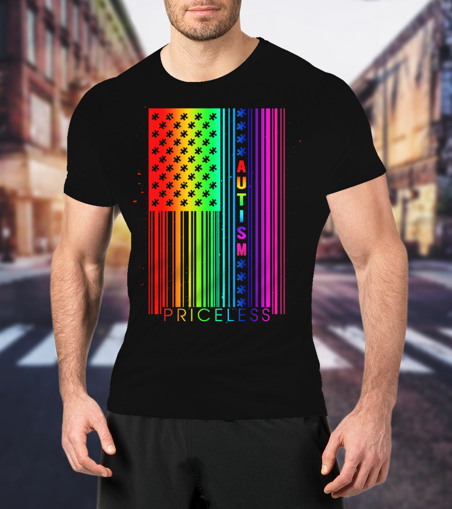 Autism Priceless Rainbow Barcode Flag T-Shirt