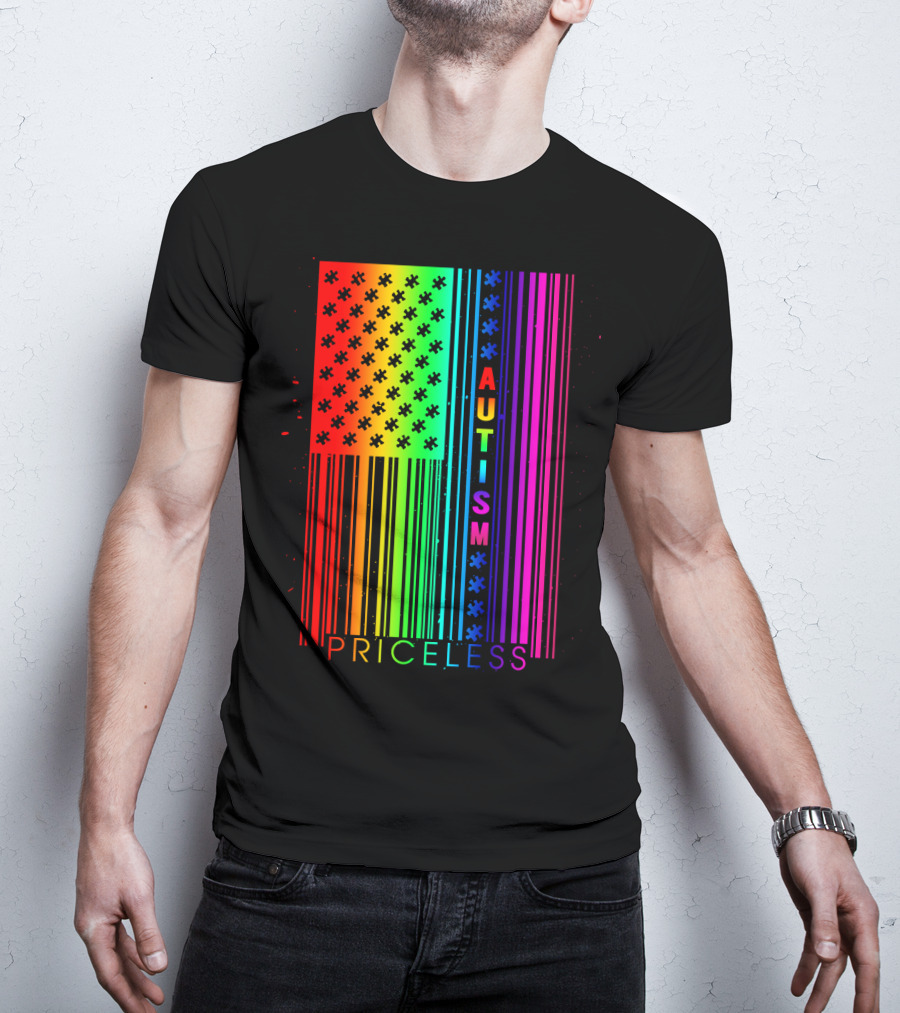 Autism Priceless Rainbow Barcode Flag T-Shirt