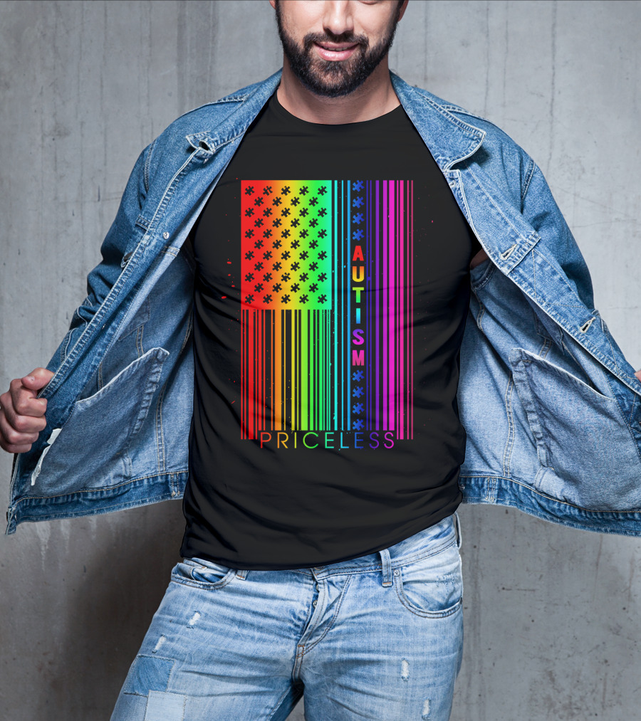 Autism Priceless Rainbow Barcode Flag T-Shirt
