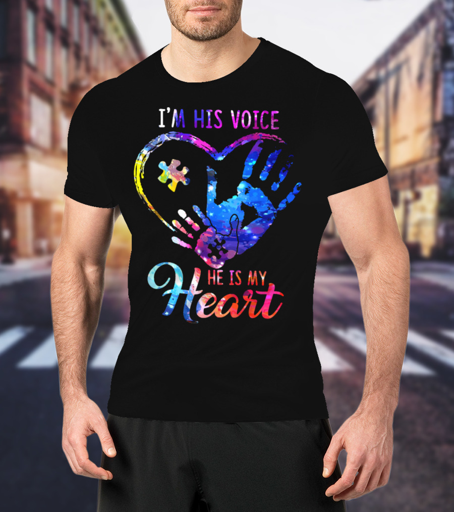 I'm His Voice He Is My Heart Puzzle Heart Hands T-Shirt