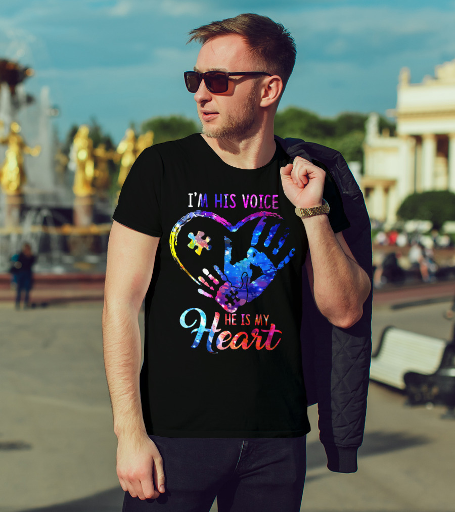 I'm His Voice He Is My Heart Puzzle Heart Hands T-Shirt