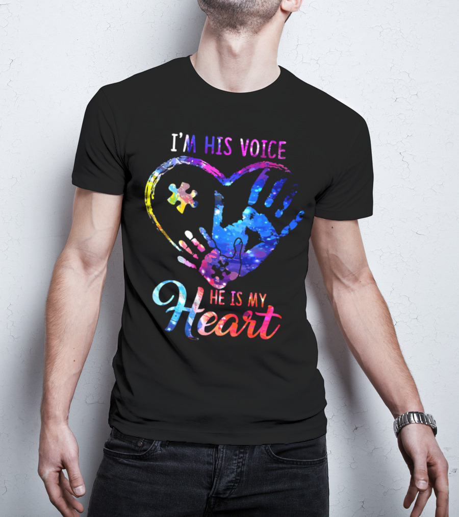 I'm His Voice He Is My Heart Puzzle Heart Hands T-Shirt