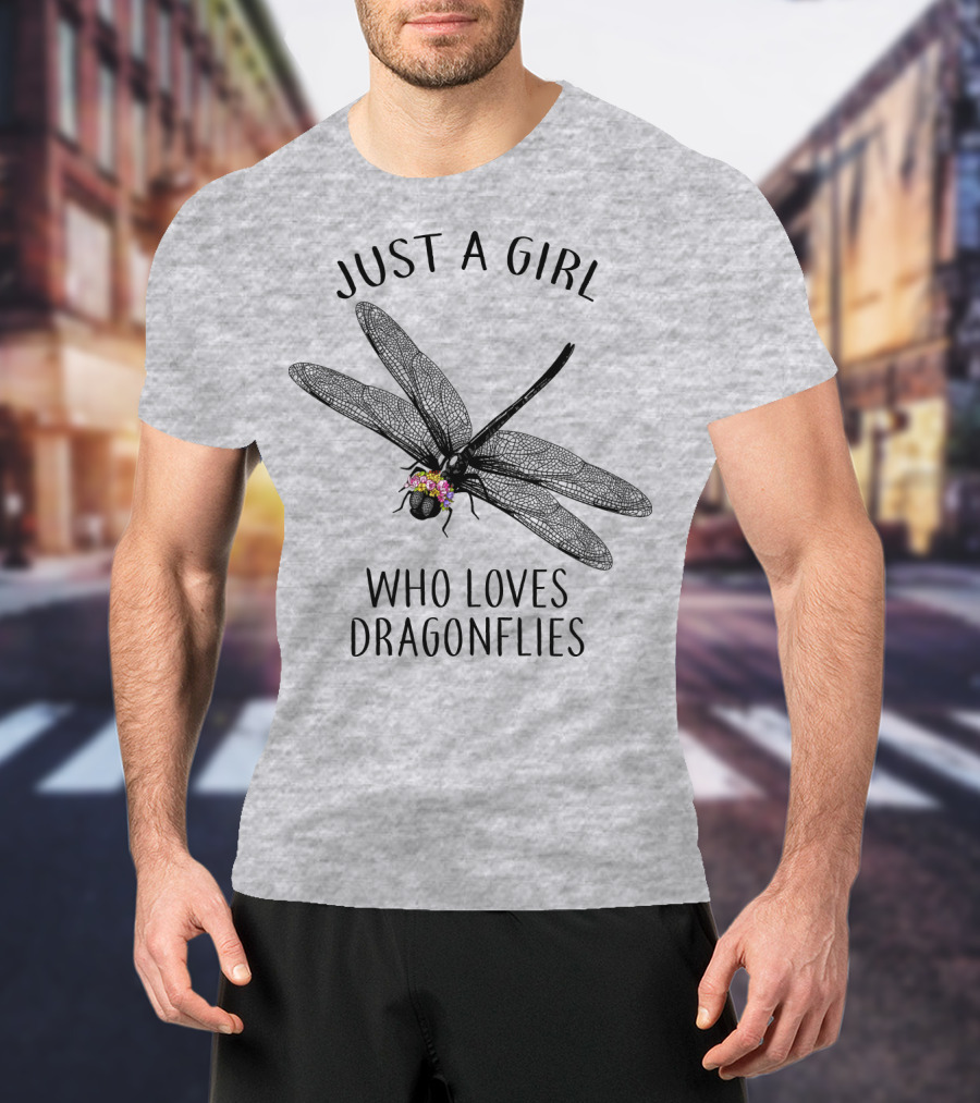 Just A Girl Who Loves Dragonflies Floral Adorned Insect T-Shirt