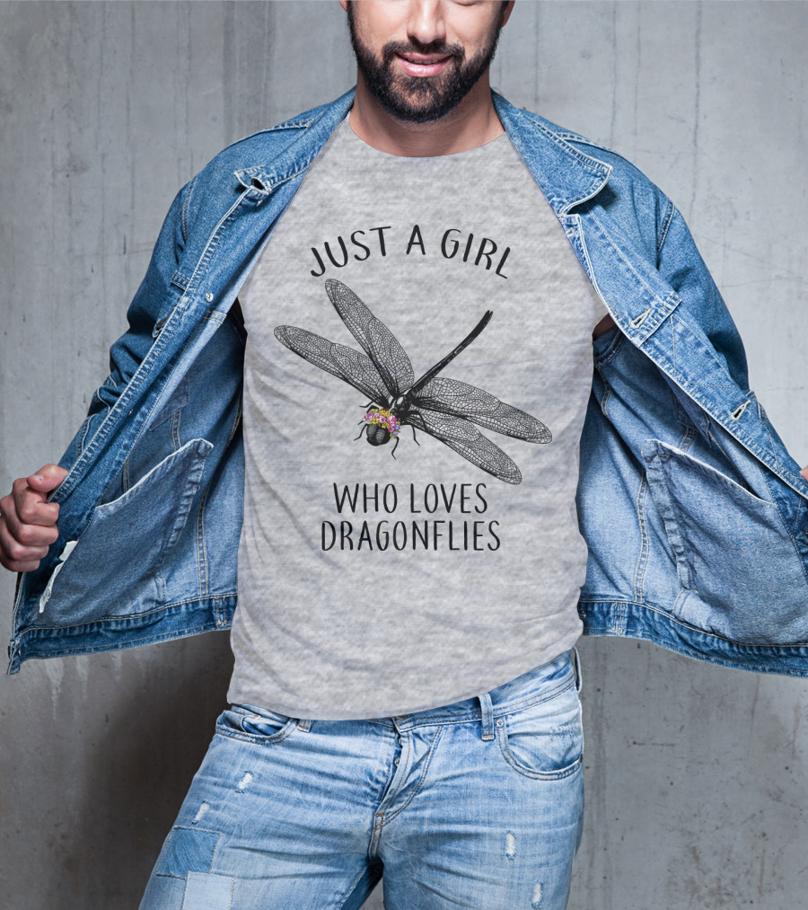 Just A Girl Who Loves Dragonflies Floral Adorned Insect T-Shirt