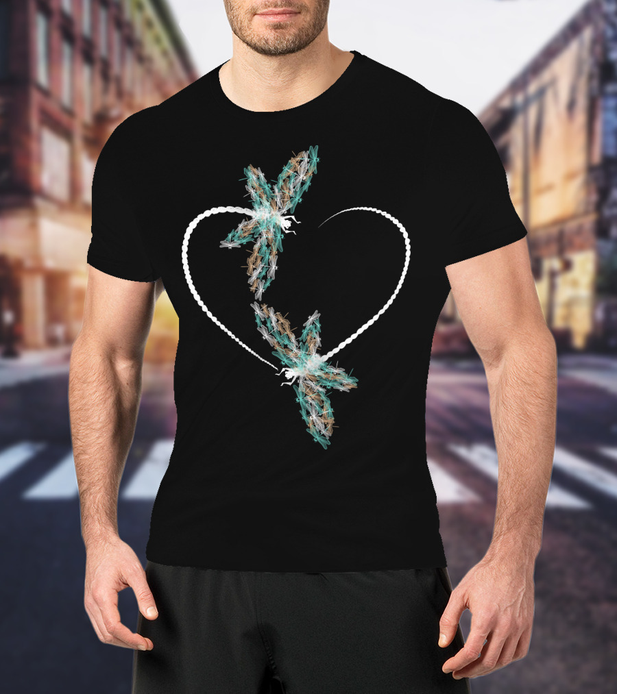 Dragonfly Heart Shape With Two Vibrant Dragonflies T-Shirt