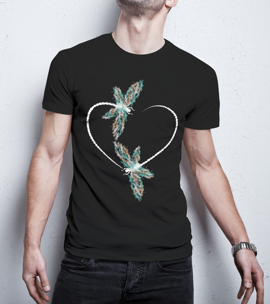Dragonfly Heart Shape With Two Vibrant Dragonflies T-Shirt