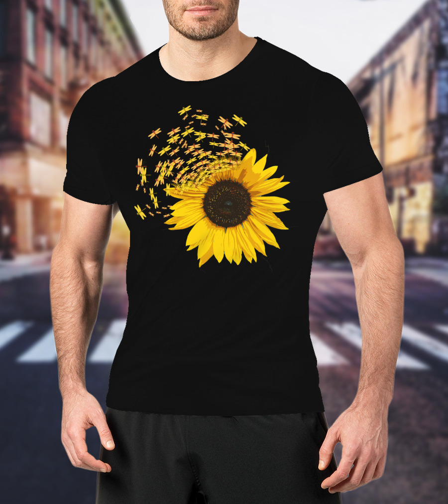 Sunflower Burst With Dragonflies Spiral T-Shirt