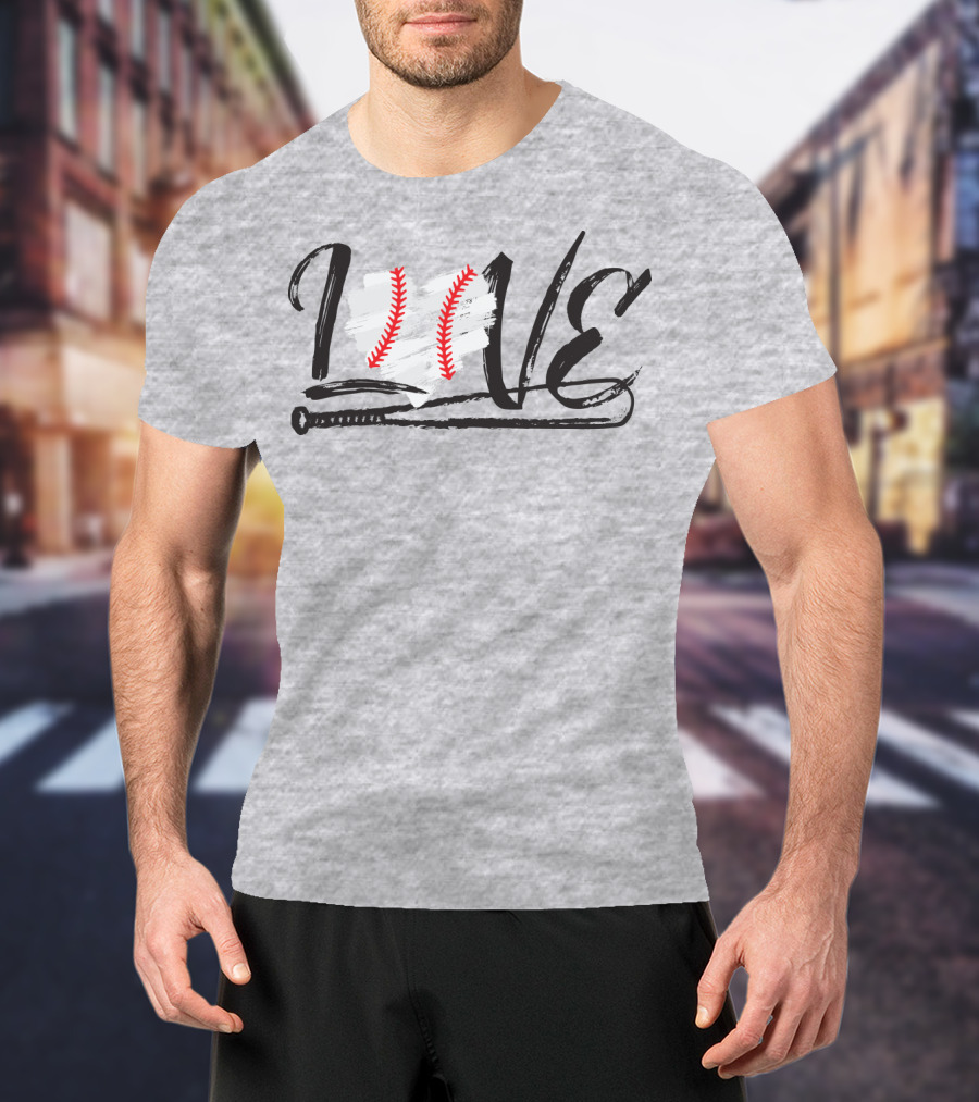 Love Baseball Bat Heart Stitching T-Shirt