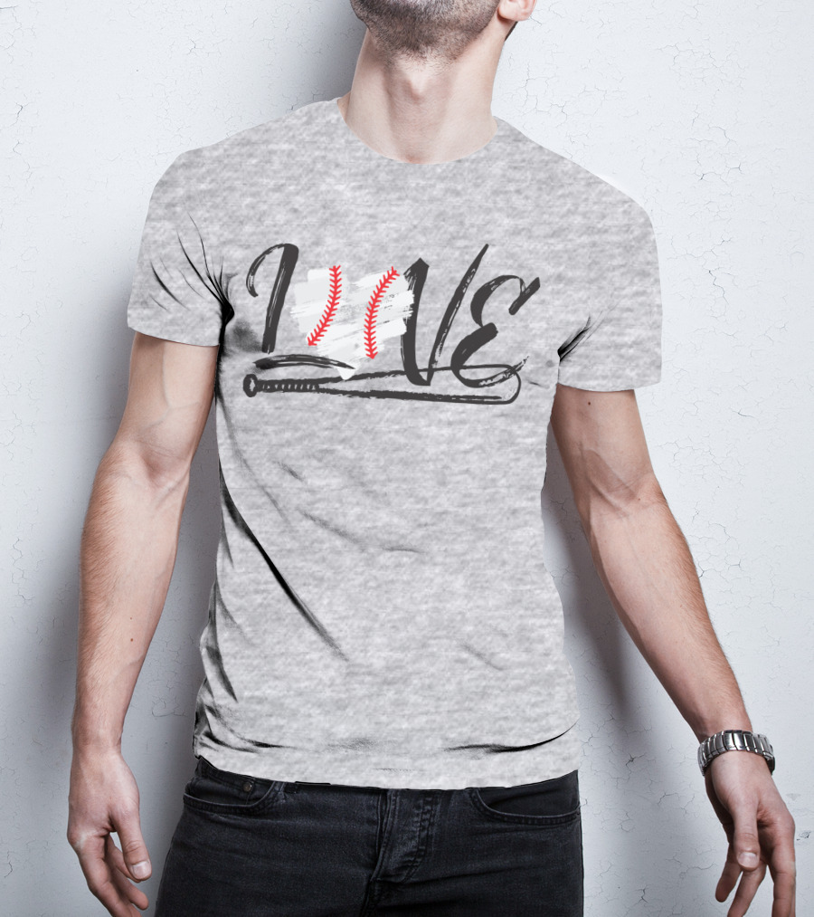 Love Baseball Bat Heart Stitching T-Shirt