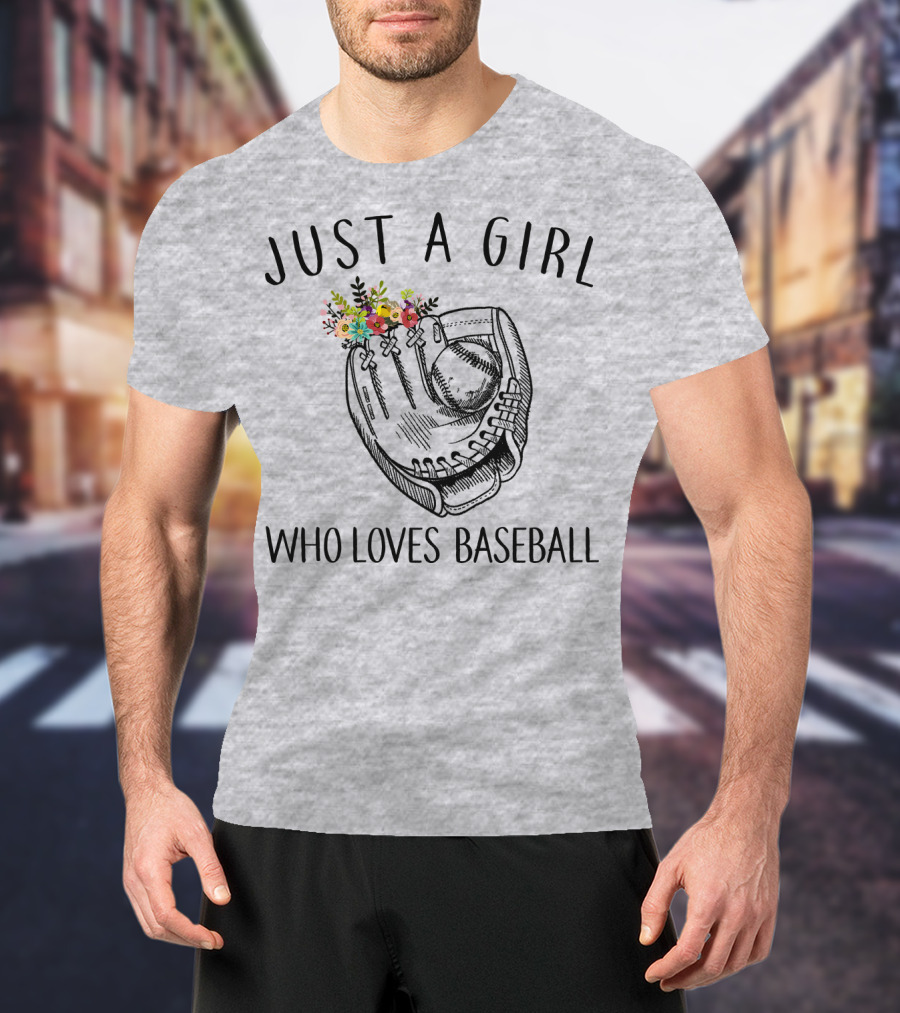 Just A Girl Who Loves Baseball Floral Glove T-Shirt