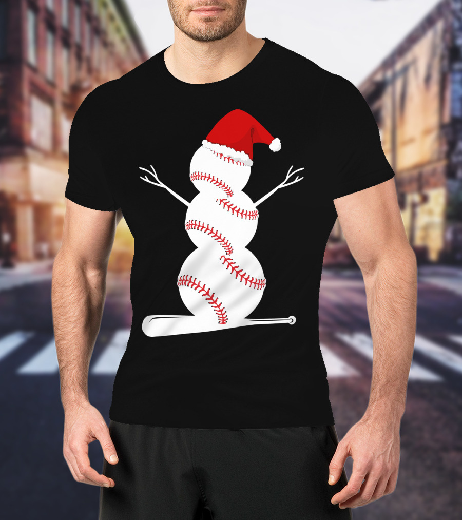 Baseball Snowman Santa Hat Bat Christmas BA01 T-Shirt