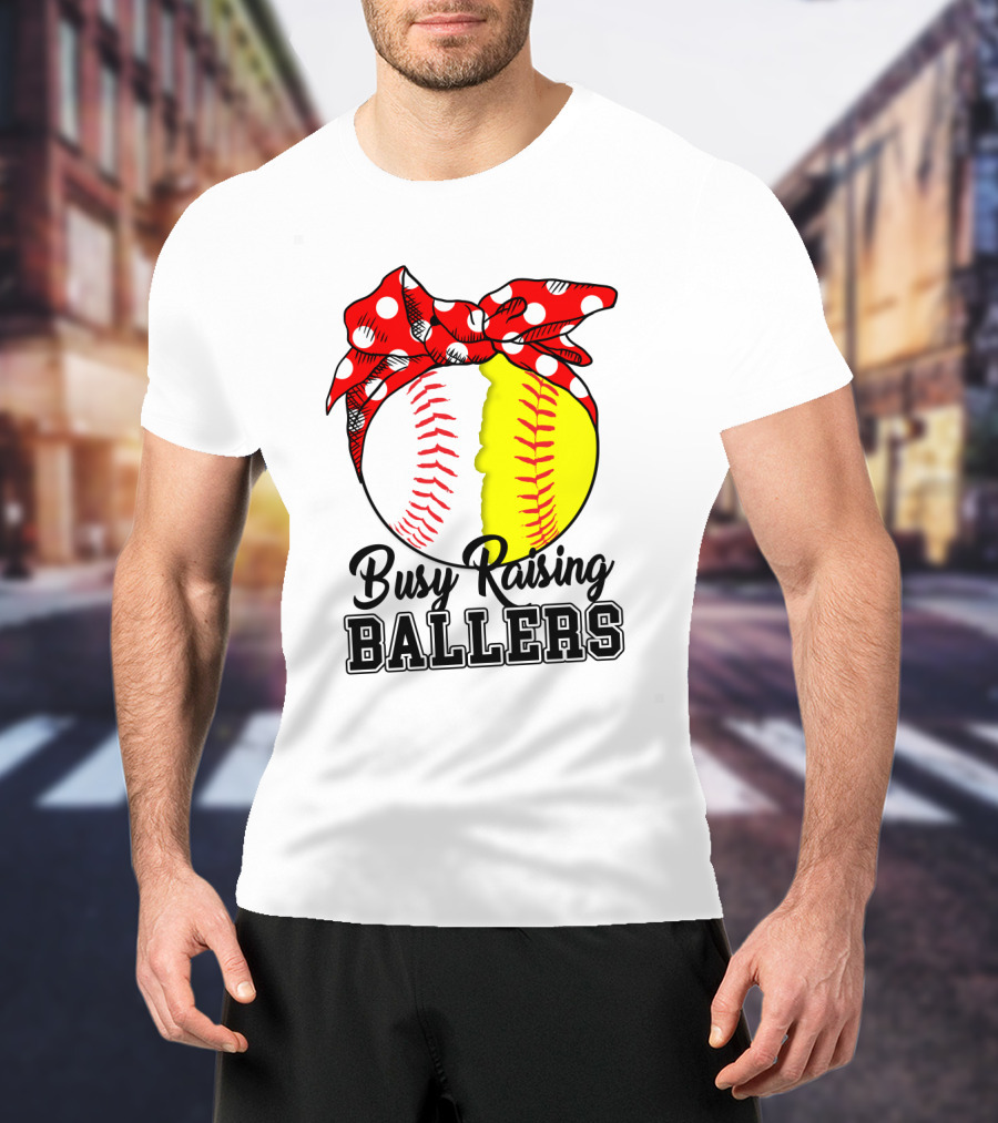 Busy Raising BALLERS Softball Baseball Polka Dot Bandana T-Shirt
