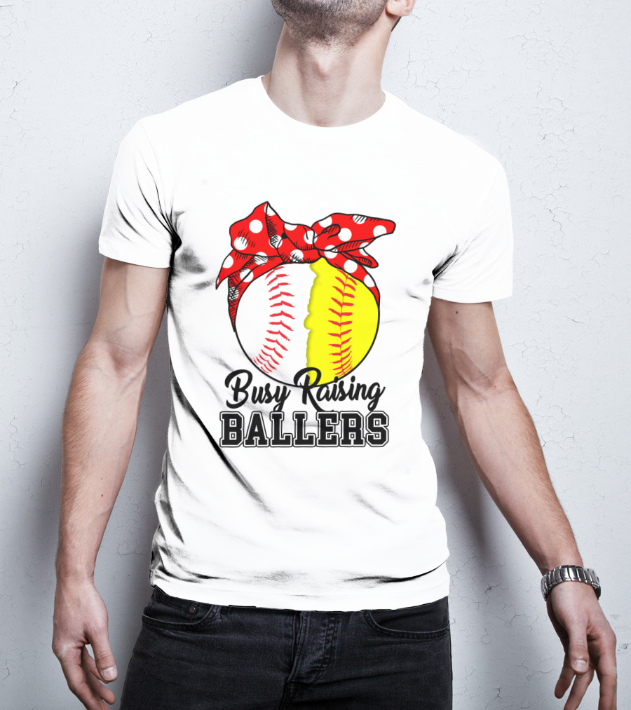 Busy Raising BALLERS Softball Baseball Polka Dot Bandana T-Shirt