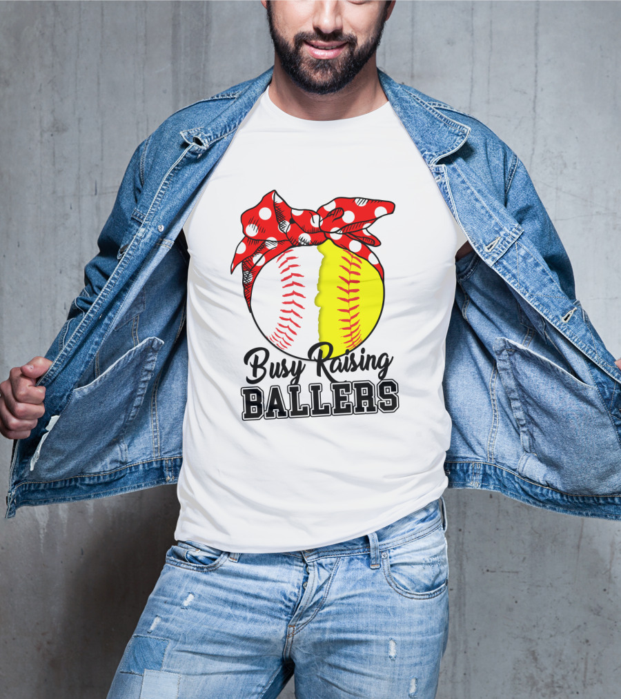 Busy Raising BALLERS Softball Baseball Polka Dot Bandana T-Shirt