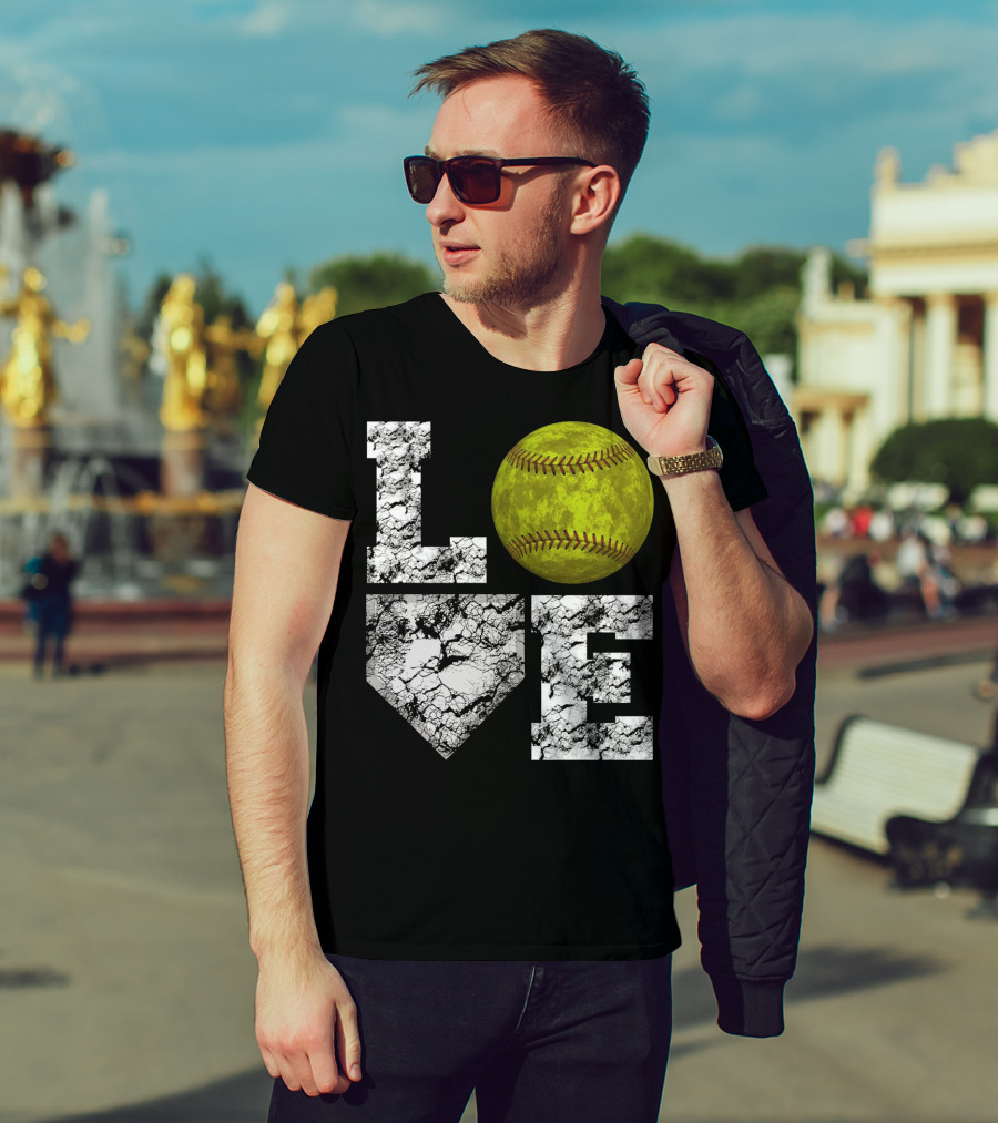 LOVE Softball Home Plate Grunge T-Shirt