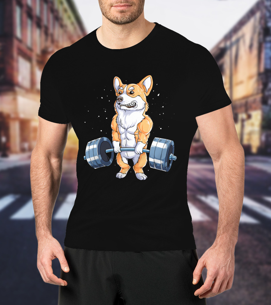 Weight Lifting Corgi Strong Muscular Pet Lifting Weights T-Shirt