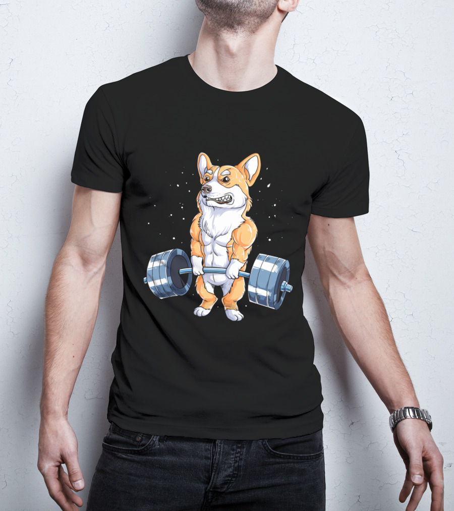 Weight Lifting Corgi Strong Muscular Pet Lifting Weights T-Shirt