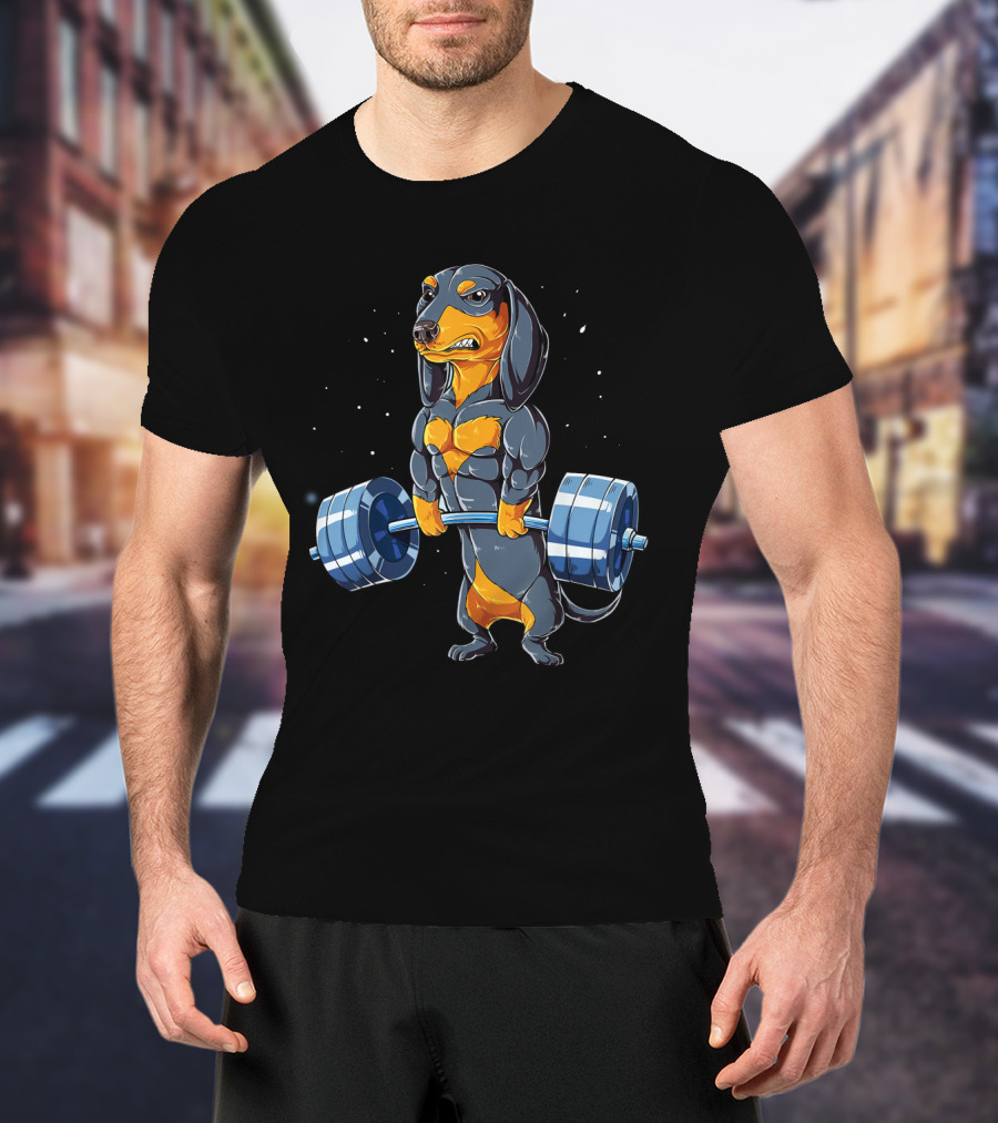 Weight Lifting Dachshund Strong Muscular Bodybuilder Dog T-Shirt
