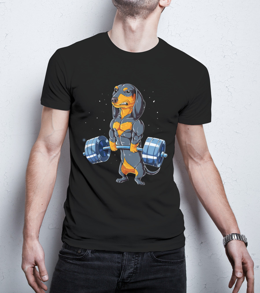 Weight Lifting Dachshund Strong Muscular Bodybuilder Dog T-Shirt