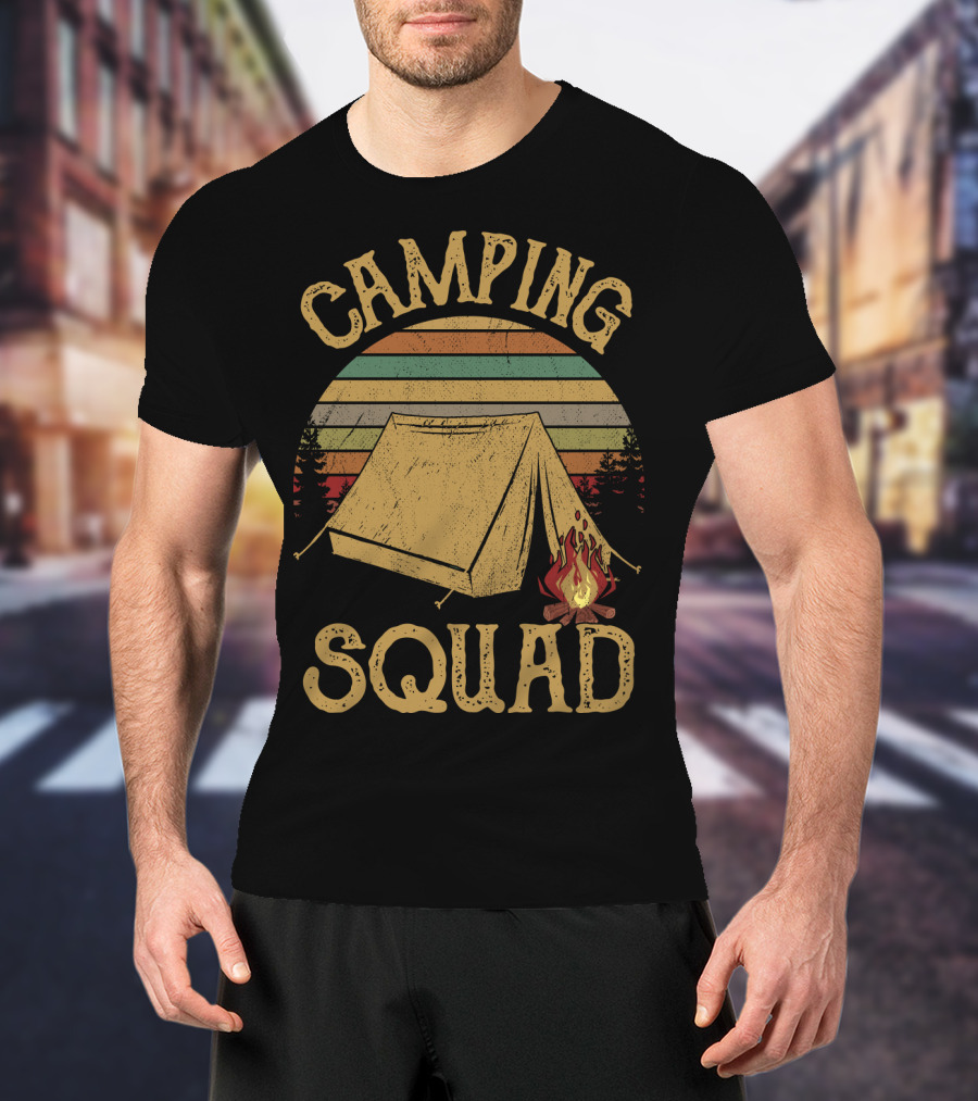 CAMPING SQUAD Vintage Campfire Tent Retro Sunset T-Shirt