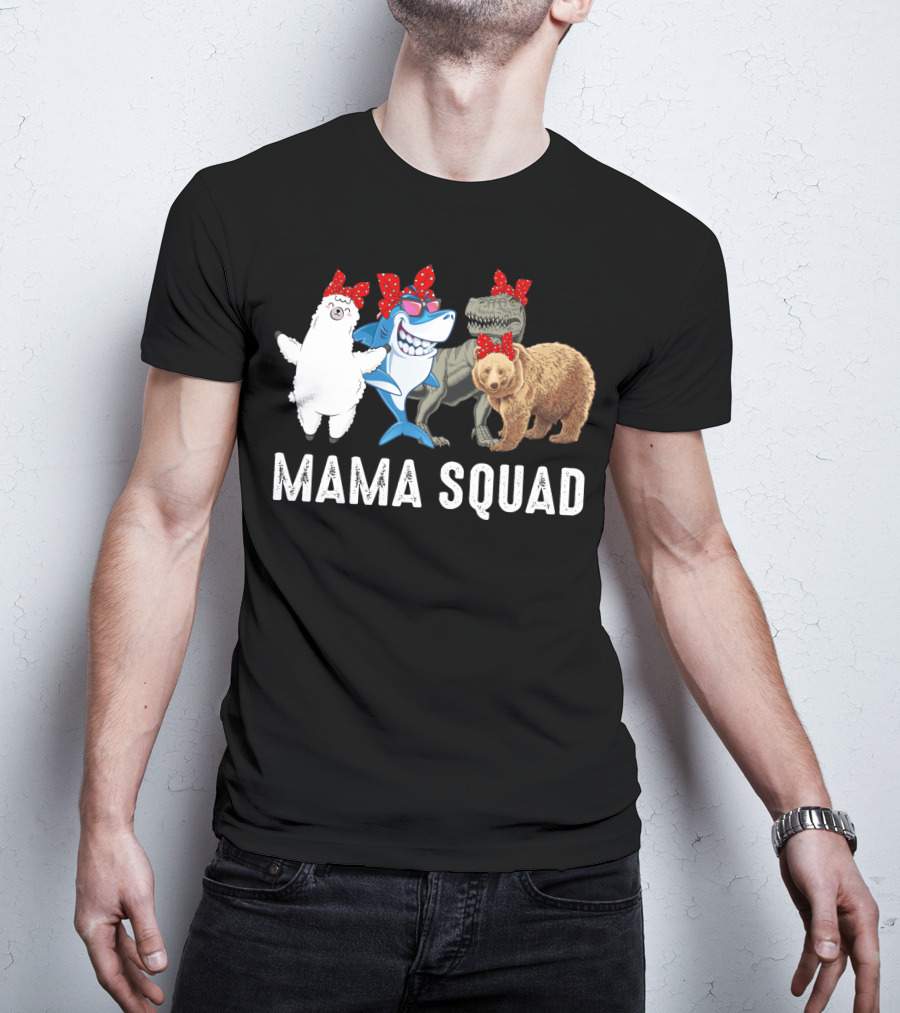 Mama Squad Llama Shark T-Rex Bear Red Bandana T-Shirt