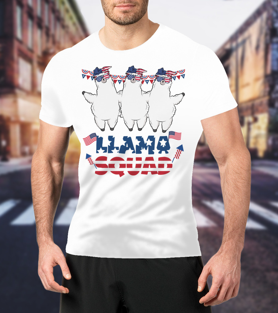 Llama Squad American Flag Bandana And Sunglasses T-Shirt