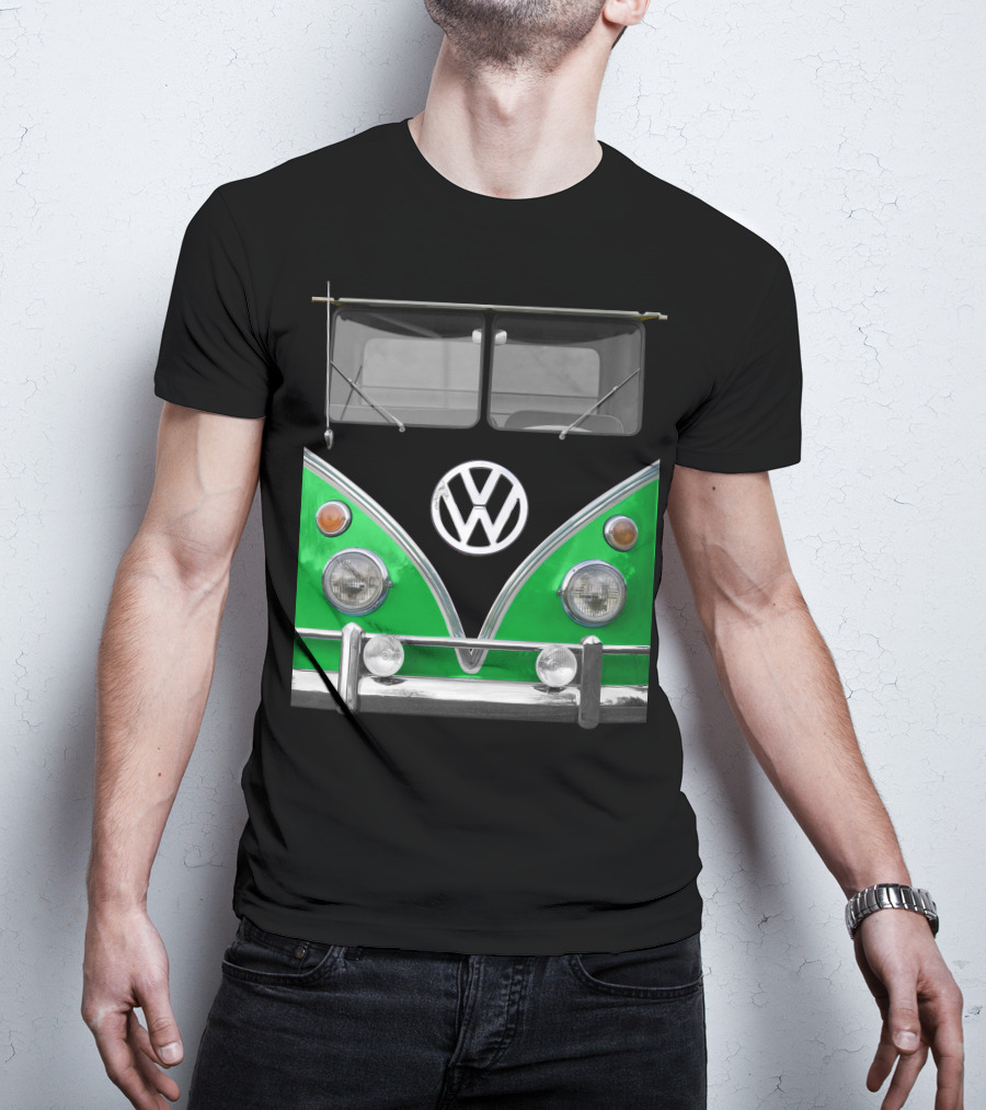 Volkswagen Bus Front Green Black T-Shirt