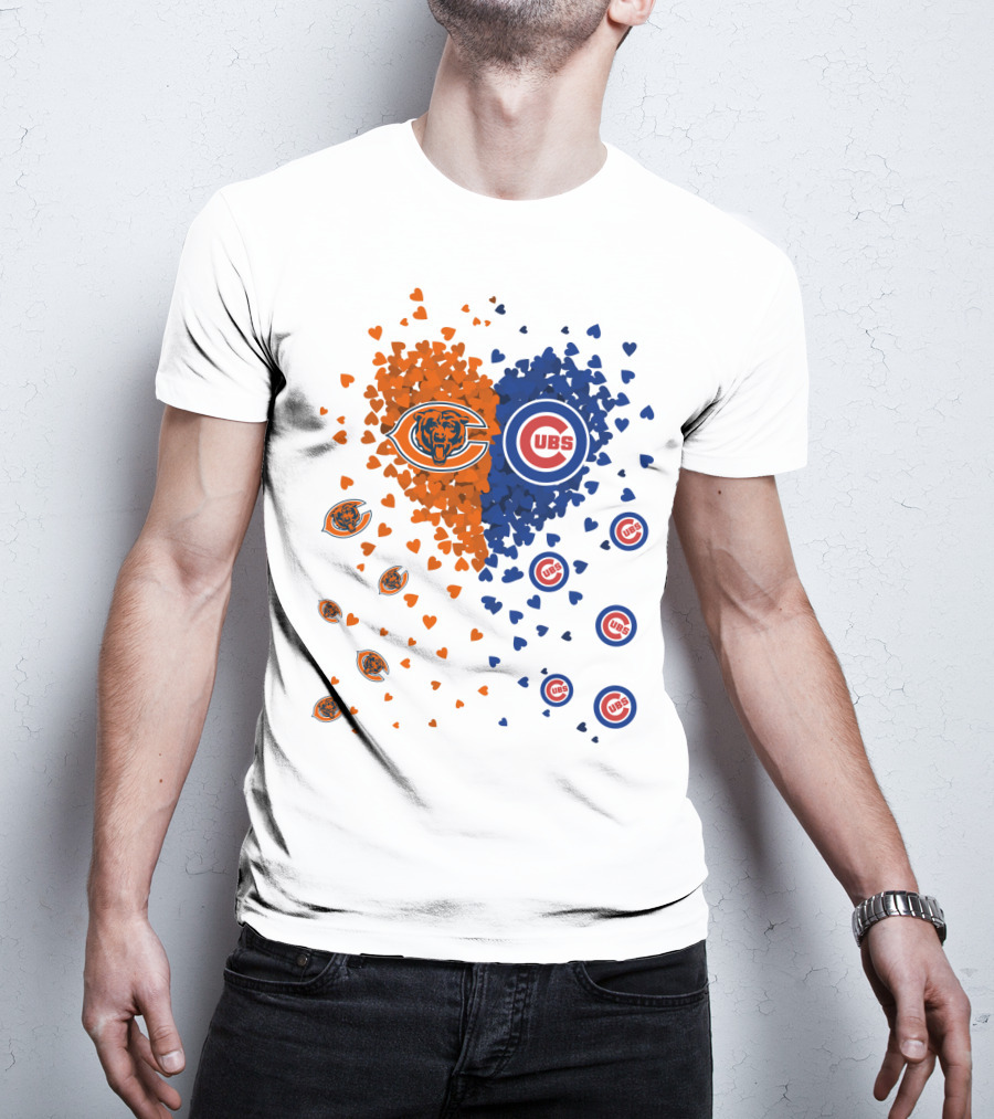 Heart Bears Cubs Chicago Bears And Chicago Cubs Logos And Heart T-Shirt