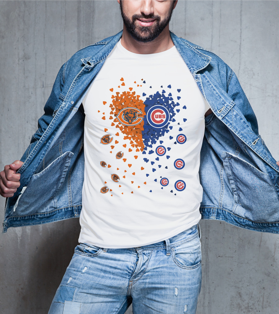 Heart Bears Cubs Chicago Bears And Chicago Cubs Logos And Heart T-Shirt