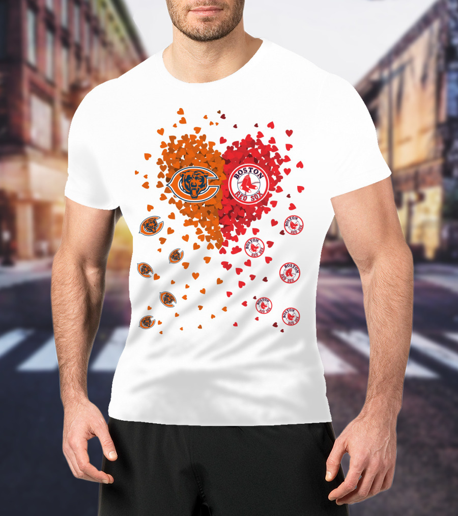 Chicago Bears Boston Red Sox Heart Blend T-Shirt