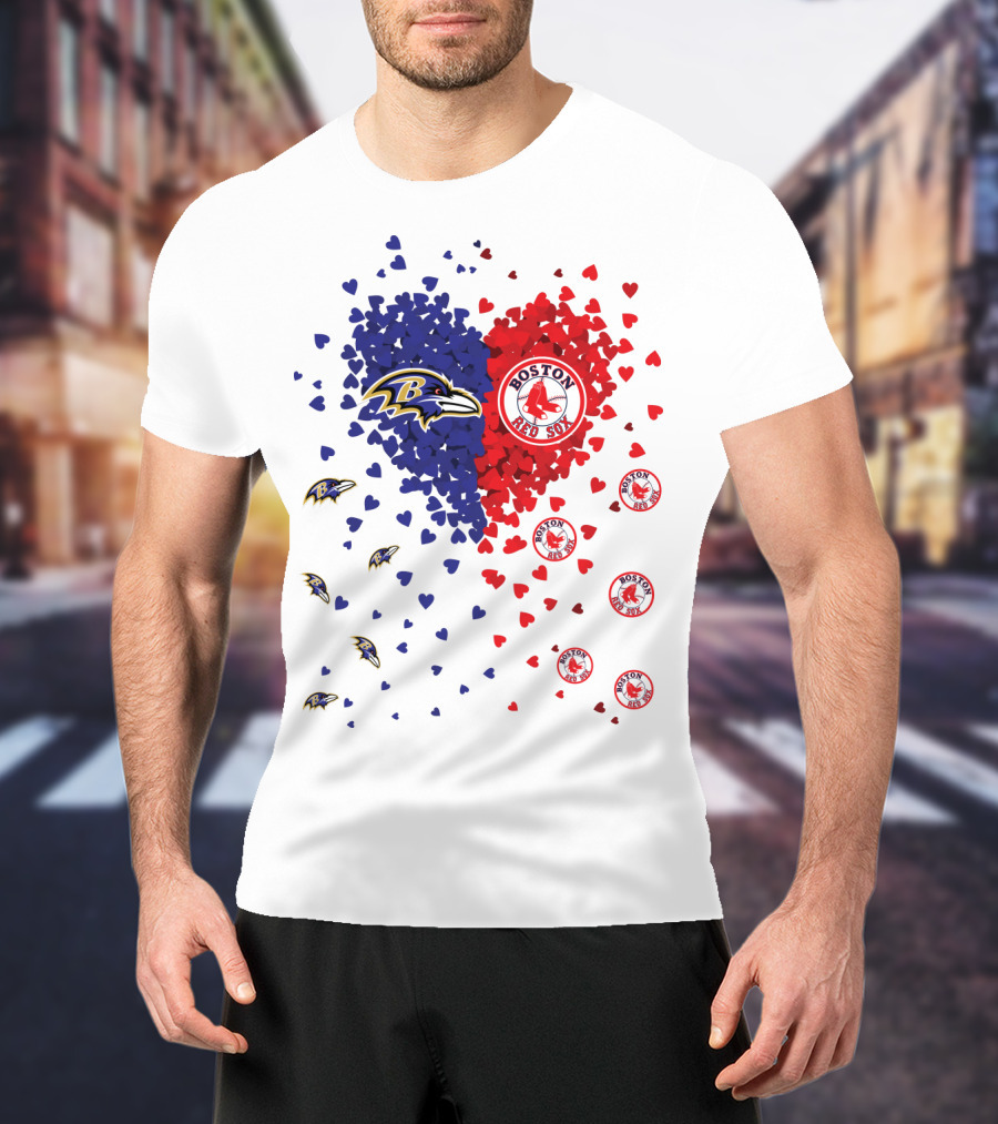 Baltimore Ravens Heart With Boston Red Sox Logo Hearts T-Shirt