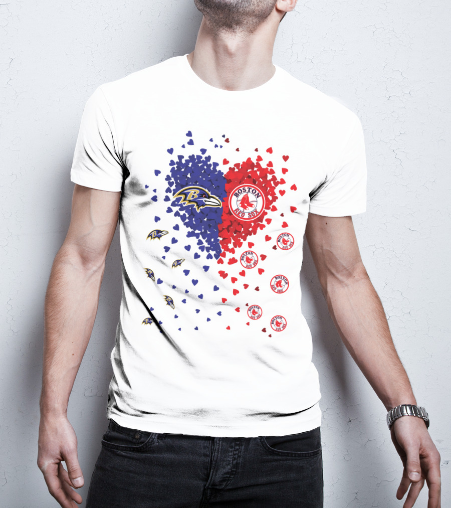 Baltimore Ravens Heart With Boston Red Sox Logo Hearts T-Shirt