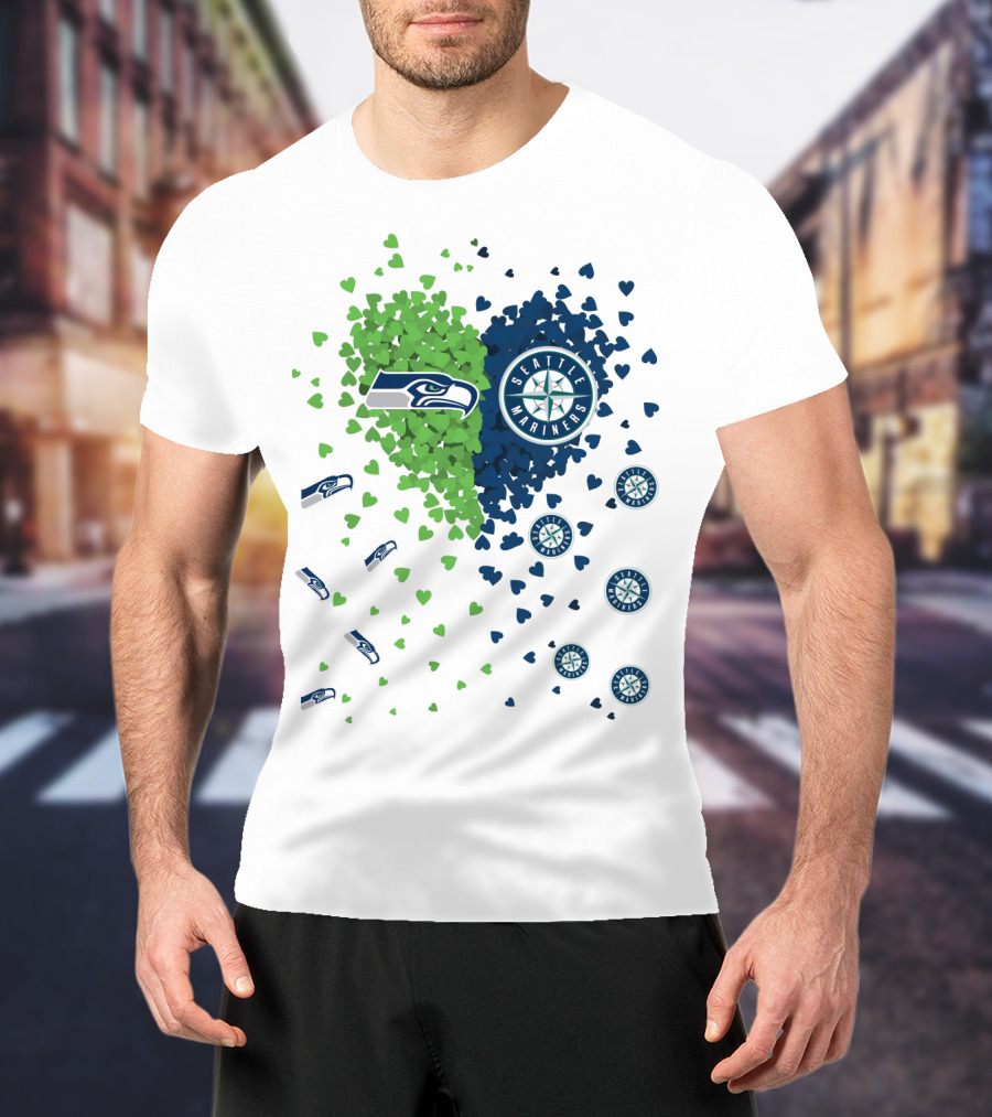 Seahawks Mariners Heart Design With Logos And Hearts T-Shirt