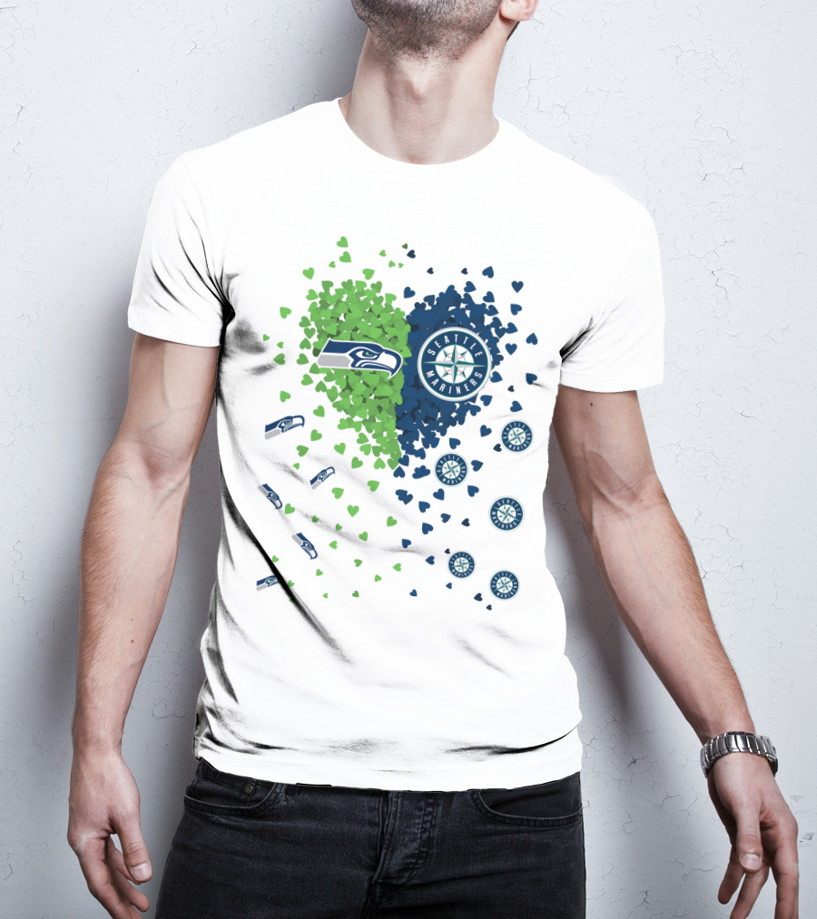 Seahawks Mariners Heart Design With Logos And Hearts T-Shirt