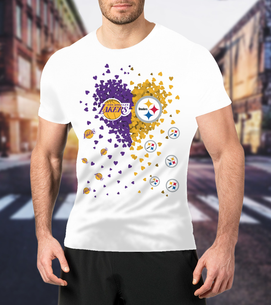 Los Angeles Lakers Steelers Heart Logos And Colors T-Shirt