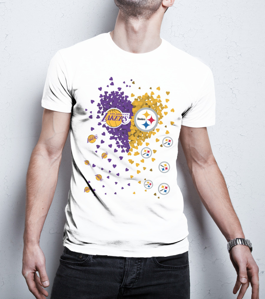 Los Angeles Lakers Steelers Heart Logos And Colors T-Shirt