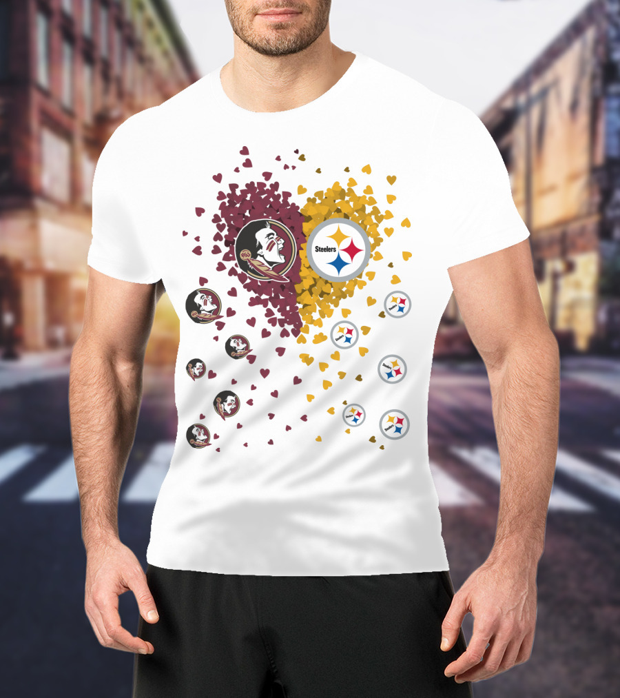 Heart Seminoles Steelers Logo Fan Collage T-Shirt