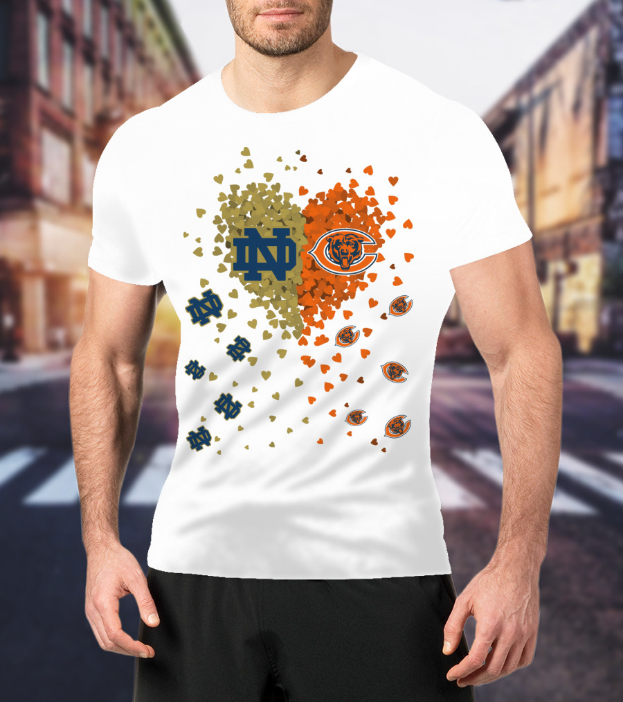 Notre Dame Fighting Irish Chicago Bears Heart Collaboration T-Shirt